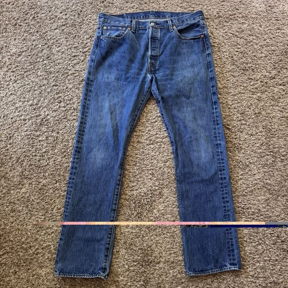 Levis 501 Jeans Mens 36x34 Blue Button Fly Denim Pants Classic Straight